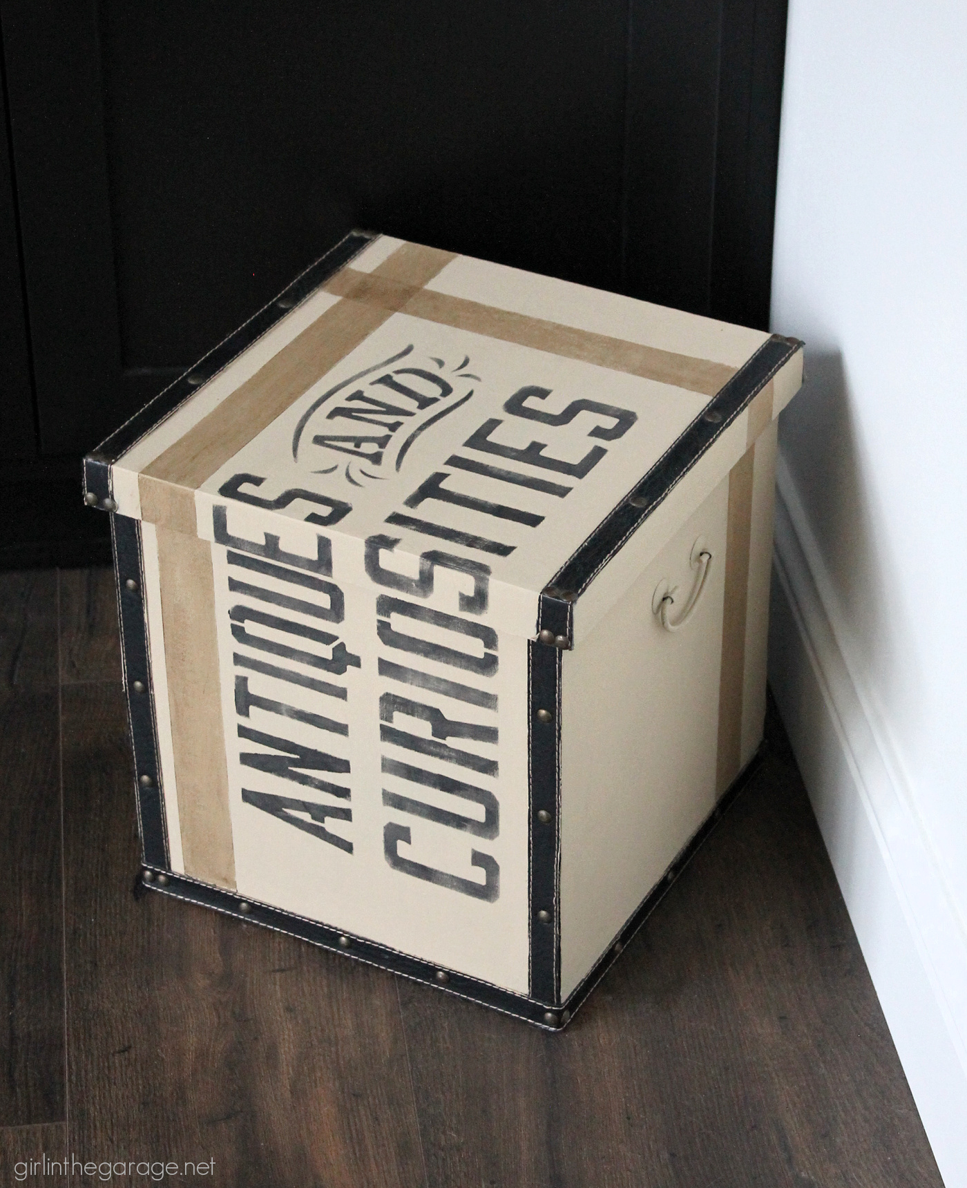 How to paint and stencil a thrifted storage box for a vintage industrial makeover. By Girl in the Garage