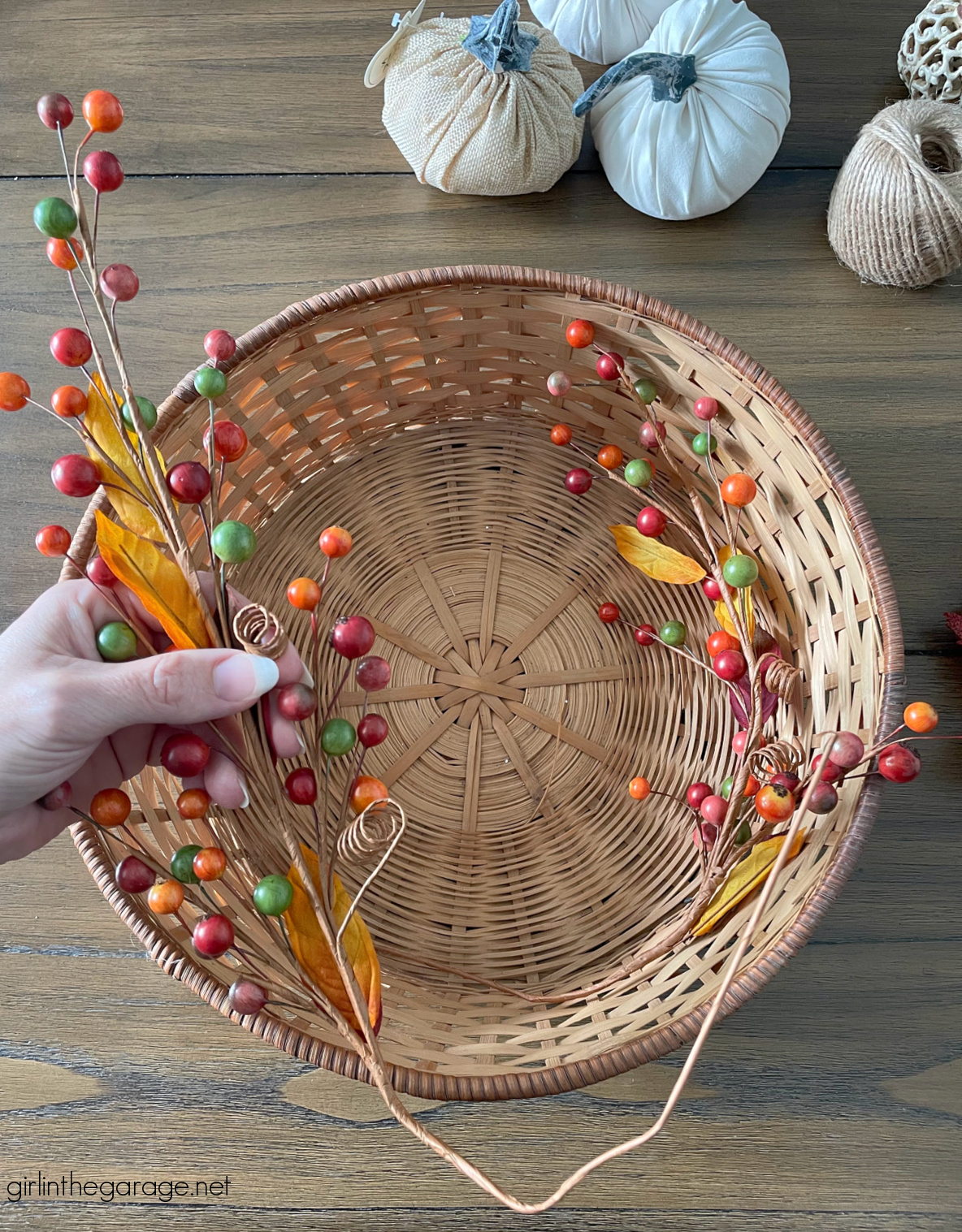 Festive fall basket ideas for decorating your mantel, home, and porch. Be inspired with these easy and gorgeous fall decorating ideas. By Girl in the Garage