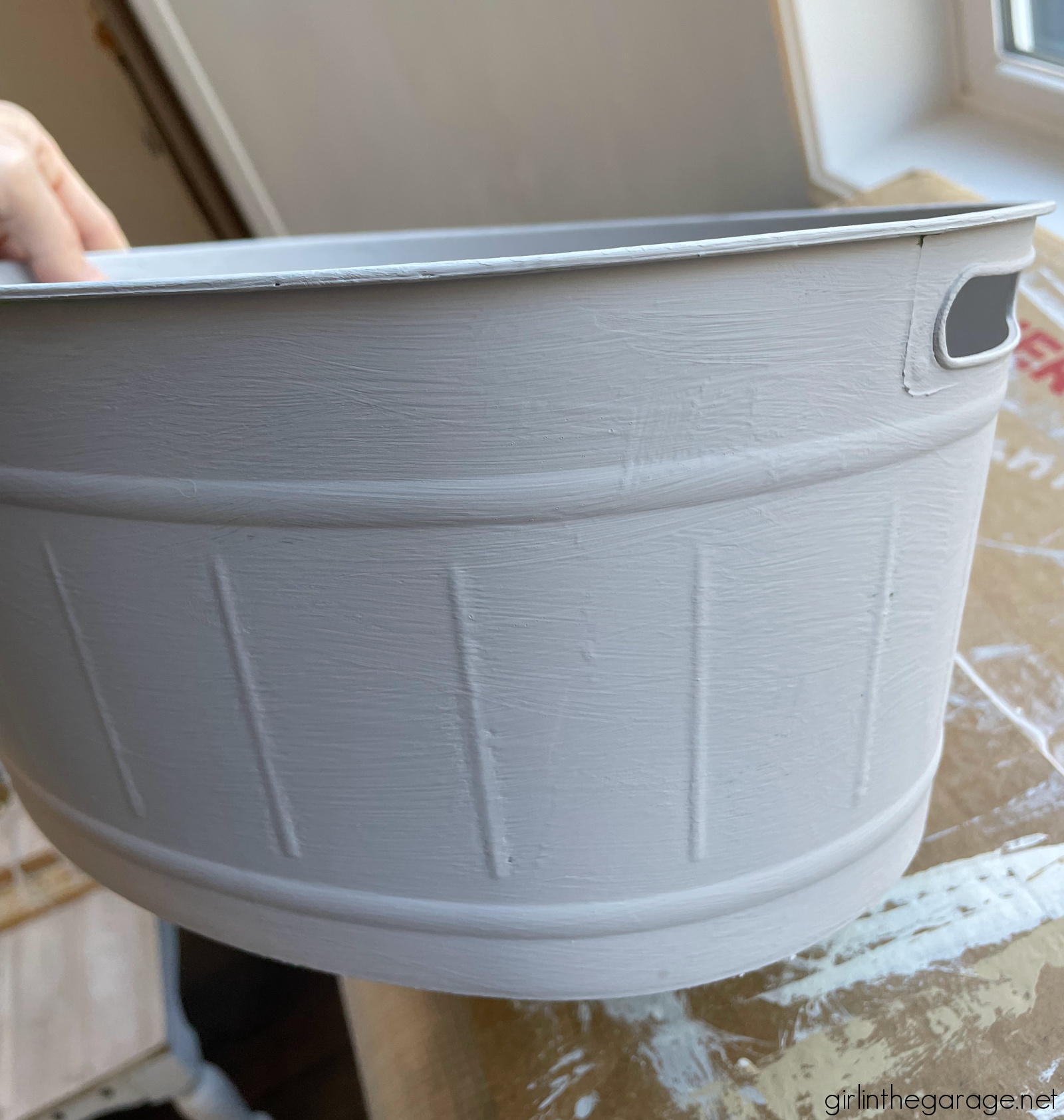 How to make a plastic bucket look like aged metal - Girl in the Garage