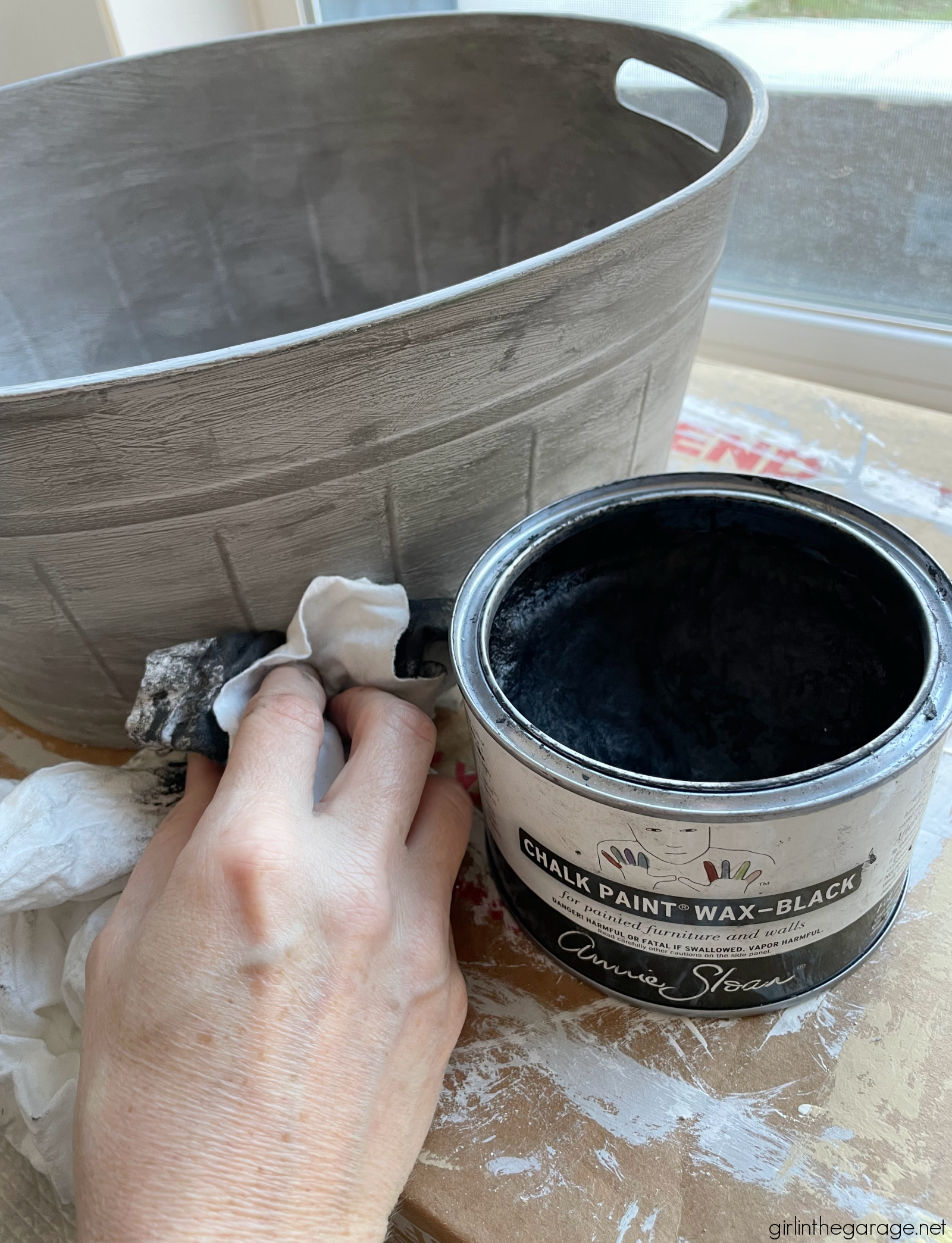 How to make a plastic bucket look like aged metal - Girl in the Garage