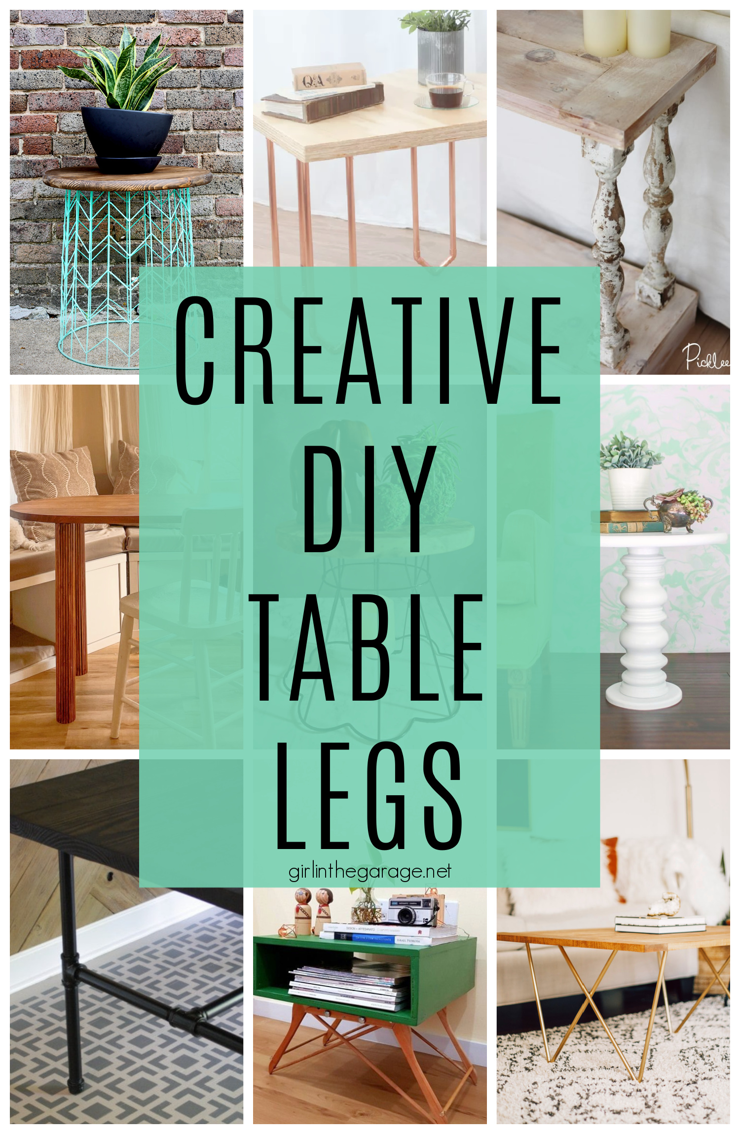 Give a boring old table or new woodworking project an exciting update with creative table legs. Find DIY table leg ideas and inspo from Girl in the Garage.