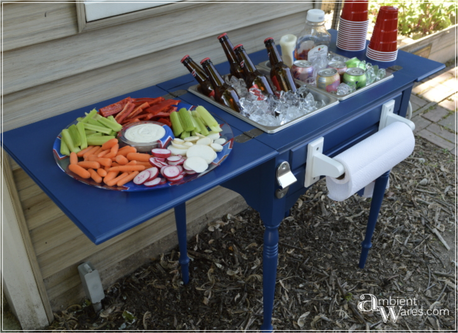 Sewing table turned beverage and snack station - by Ambient Wares