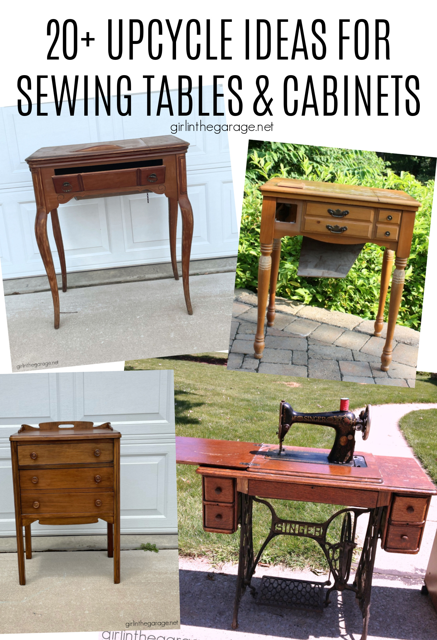 DIY Ideas to upcycle old sewing machine tables and cabinets - Girl in the Garage