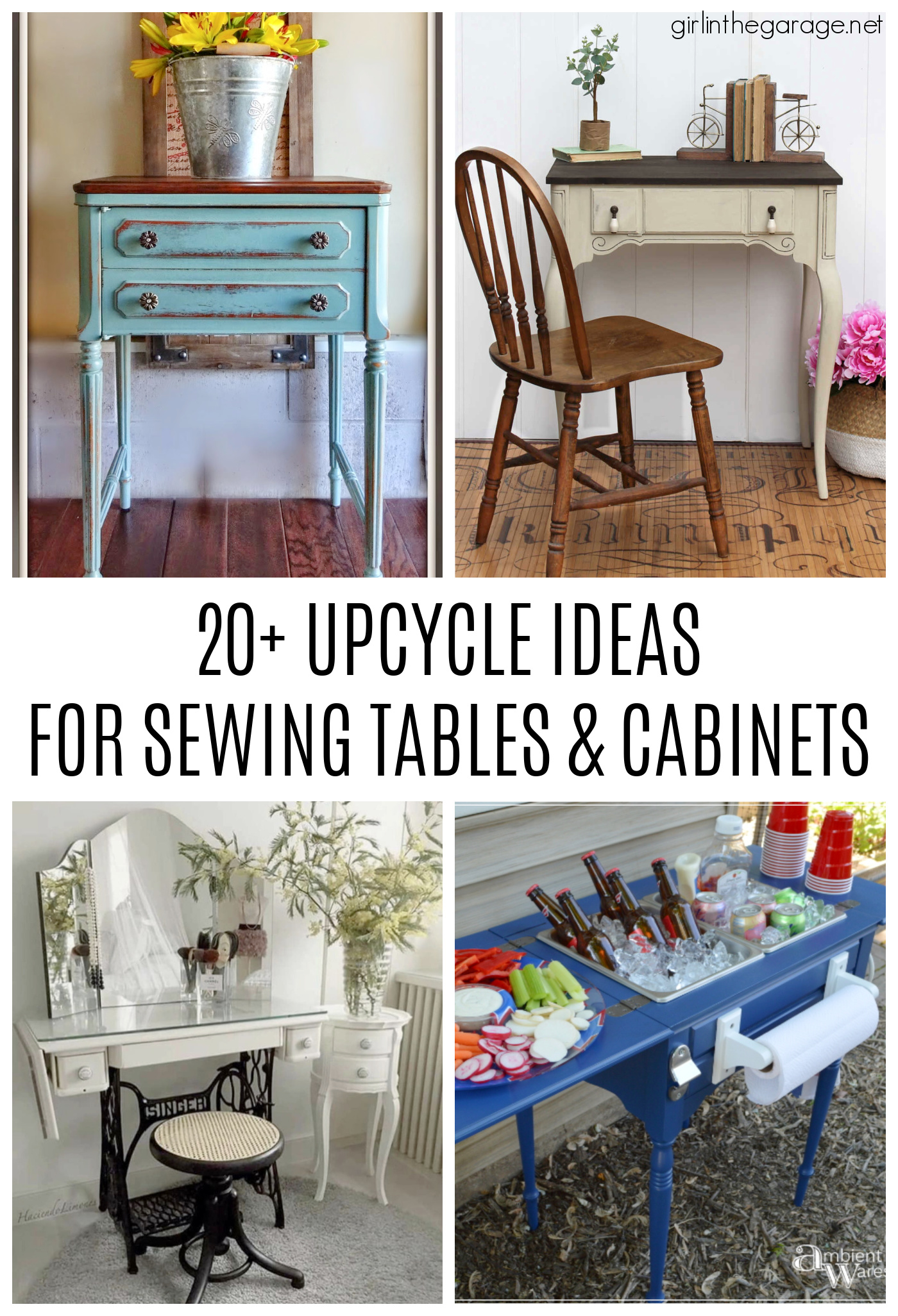 DIY Ideas to upcycle old sewing machine tables and cabinets - Girl in the Garage