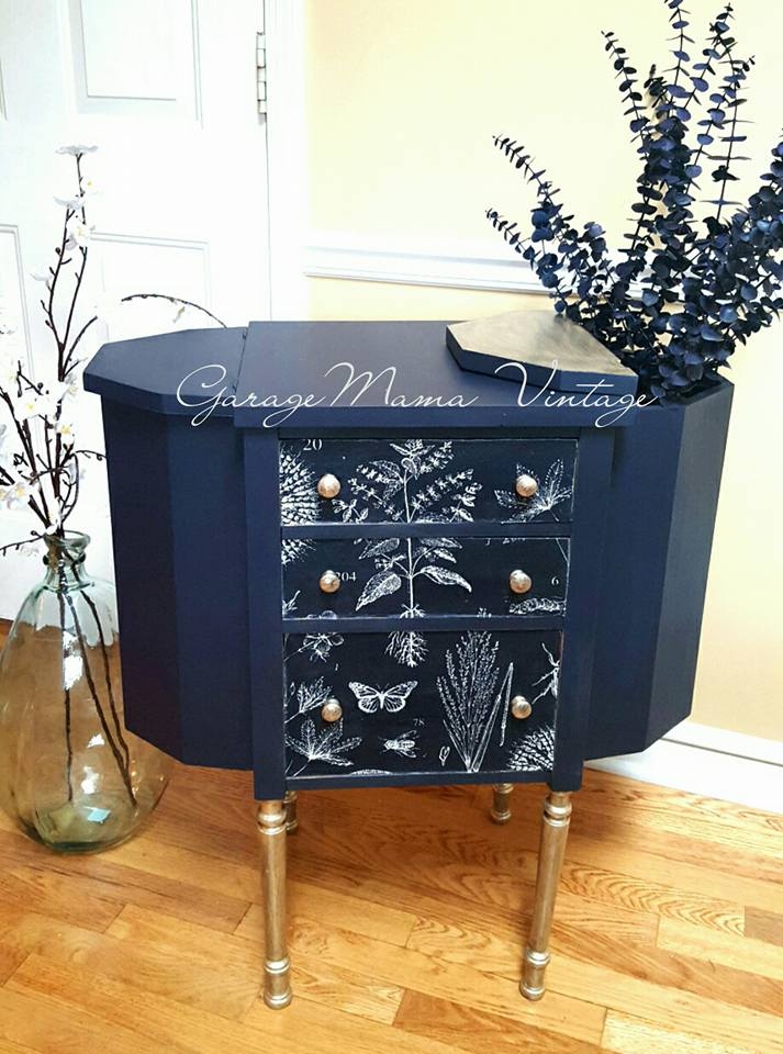 Martha Washington sewing cabinet updated in General Finishes Milk Paint in Coastal Blue - by Garage Mama Vintage