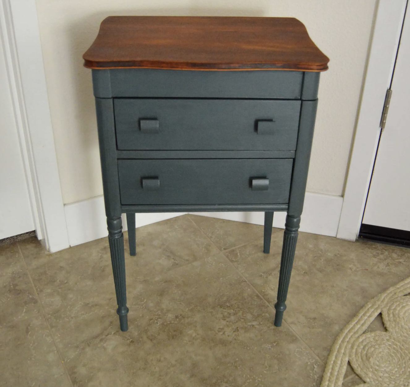Vintage sewing cabinet makeover with Country Chic Paint in the color Jitterbug (dark teal) and hemp oil finish - by A Heart Filled Home