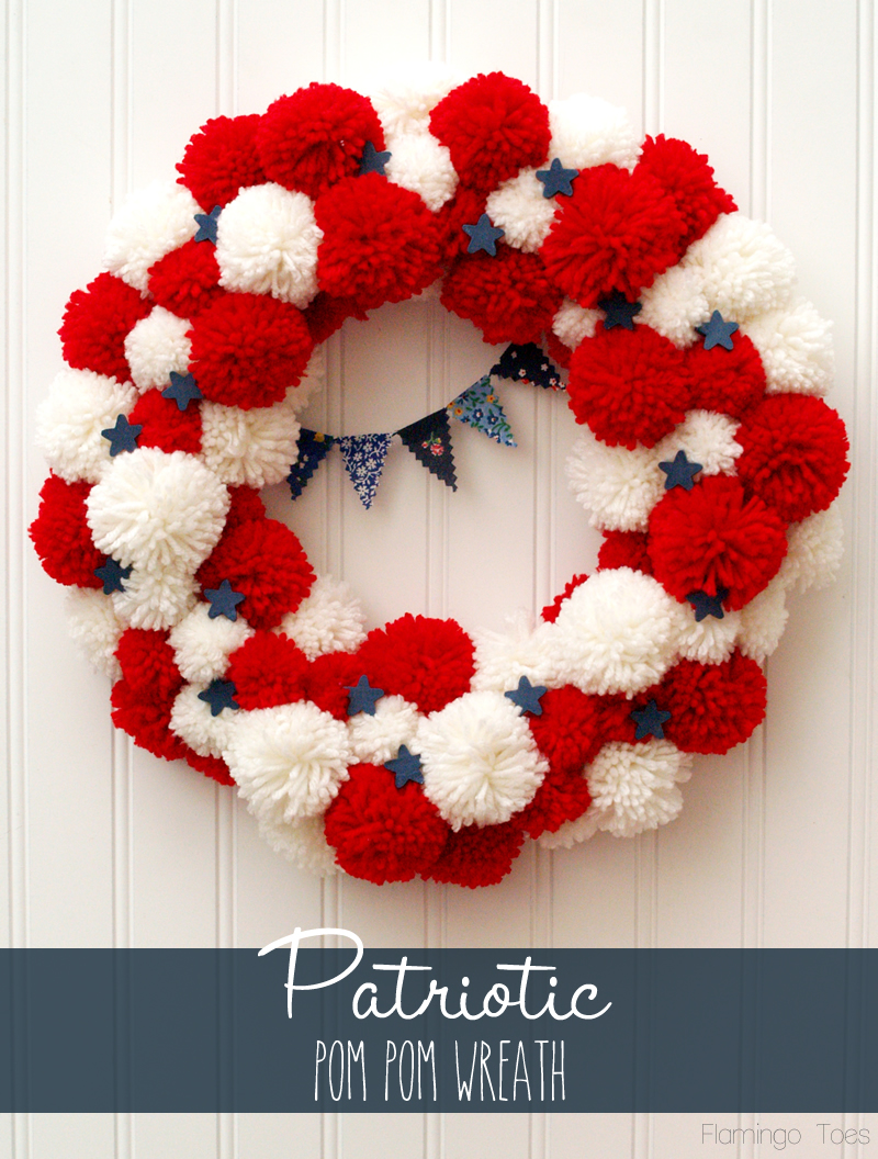 Patriotic DIY Pom Pom Wreath - Flamingo Toes