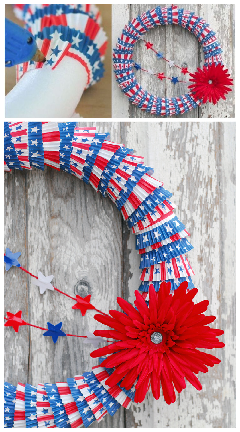 DIY Patriotic Cupcake Liner Wreath - by Tonia Larson of The Gunny Sack
