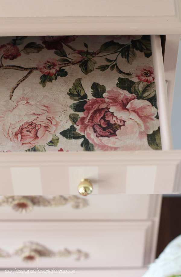 Painted lingerie chest makeover with Dixie Belle Chalk Mineral Paint in Tea Rose, DIY resin moulds, and Timeless Blooms decoupage paper - by Confessions of a Serial DIYer Painted lingerie chest makeover with Dixie Belle Chalk Mineral Paint in Tea Rose, DIY resin moulds, and Timeless Blooms decoupage paper - by Confessions of a Serial DIYer