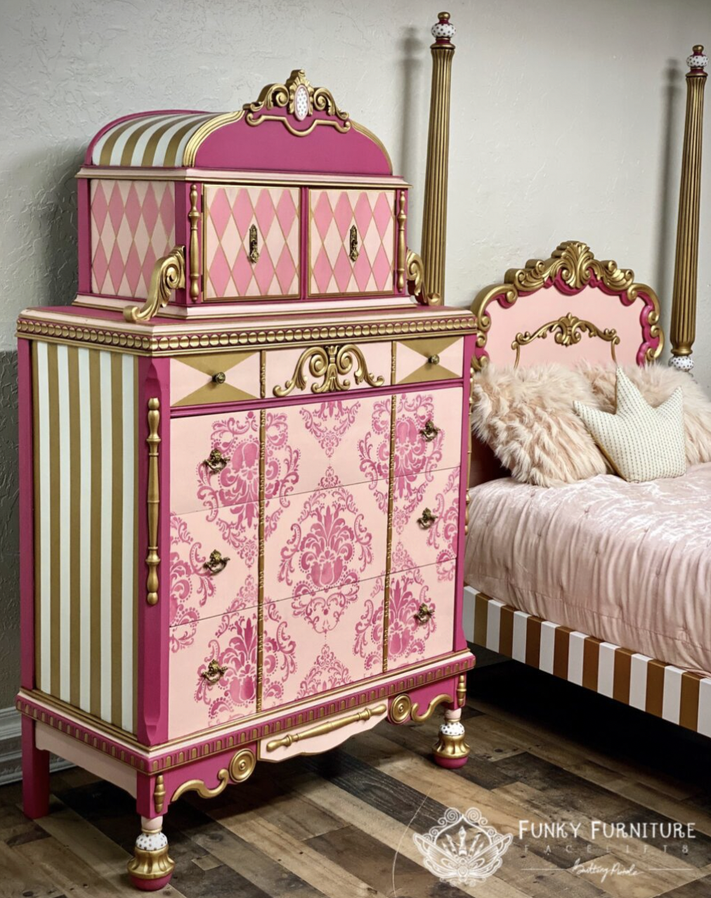 Pink painted Aurora Princess Dresser - by Funky Furniture Facelifts by Brittany Pistole Pink painted Aurora Princess Dresser - by Funky Furniture Facelifts by Brittany Pistole